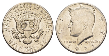 США 1/2 доллара (50 центов) 1971 D, Джон Кеннеди KM 202b медь плакированная медно-никелем aUNC 114-225