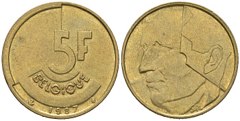 Бельгия 5 франков 1987 Belgique, Бодуэн I (1951-1993) KM 163 никель бронза 4619-556