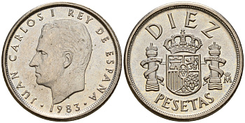 Испания 10 песет 1983 Хуан Карлос I (1975-2014), первый год KM 827 медно-никель    4160-336