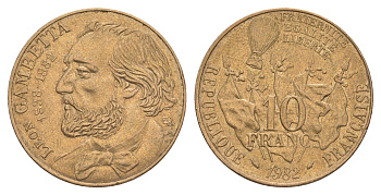 Франция 10 франков 1982 100 лет со дня смерти Леона Гамбетта KM 950 никель латунь 4637-312