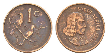 ЮАР 1 цент 1966 Ян ван Рибек (1619-1677), South Africa, легенда на африкаанс, капские воробьи KM 65.1 бронза 4651-813