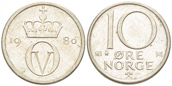 НОРВЕГИЯ 10 ЭРЕ 1980 КМ 416 медно-никель 3955-249