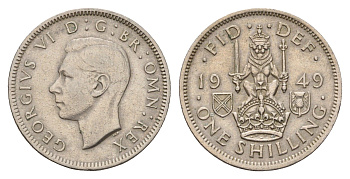 Великобритания 1 шиллинг 1949 Георг VI (1936-1952), Шотландский герб KM 877, Spink 4109 медно-никель 3996-842