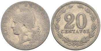 Аргентина 20 сентаво 1920 голова свободы влево KM 36, CJ 69, Schon 39 медно-никель    60-911