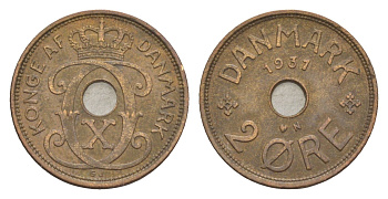 Дания 2 эре 1931 N, Кристиан X (1912-1947) KM 827 бронза 4639-754