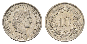 Швейцария 10 раппенов 1965 B KM 27 медно-никель 4625-313