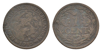Нидерланды 1 цент 1915 Вильгельмина (1890-1948) KM 152 бронза 73-1557