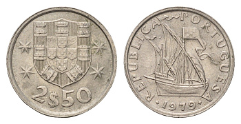 Португалия 2,5 эскудо 1979 парусник KM 590 медно-никель 4708-357