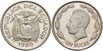 ЭКВАДОР 1 СУКРЕ 1980 АНТОНИО ХОСЕ де СУКРЕ KM 78b сталь плакированная никелем UNC 31-412