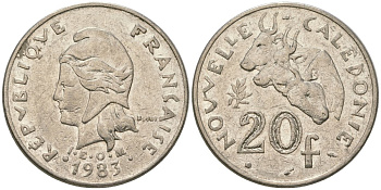 Французская Новая Каледония 20 франков 1983 три быка, (IEOM) KM 12, Schoen 14, Lec 111 никель 4120-846