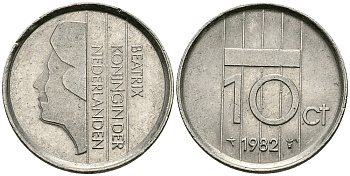 Нидерланды 10 центов 1982 Беатрикс (1980-2013) KM 203 никель 96-567