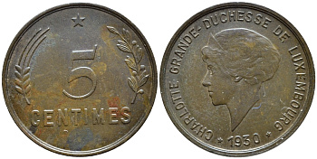 ЛЮКСЕМБУРГ 5 САНТИМОВ 1930 ШАРЛОТТА KM 40 бронза 4392-1326