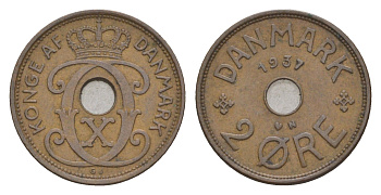 Дания 2 эре 1937 N, Кристиан X (1912-1947) KM 827 бронза 4658-244