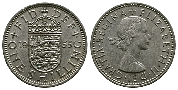 Великобритания 1 шиллинг 1955 Елизавета II (1952-2022), Английский герб KM 904, Spink 4147 медно-никель 4384-257