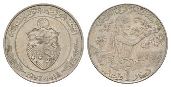 Тунис 1 динар 1997 KM 347 медно-никель 4401-442