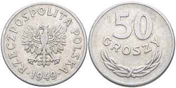 Польша 50 грошей 1949 KM 44а, Parchimowicz 209b алюминий 5010-1221