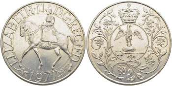 Великобритания 25 пенсов 1977 25 лет со дня коронации Елизаветы, Елизавета II (1952-2022) KM 894, Spink 4136 медно-никель 107-925