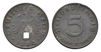 Германия 5 рейхспфеннигов 1940 B KM 100, J.370 цинк 4697-744
