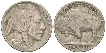 США 5 центов 1934 индеец, бизон KM 134 медно-никель 4614-1145