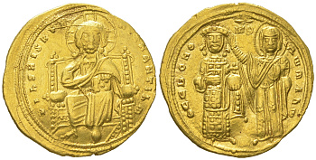 Византийская Империя гистамен номисма 1028-1034 Роман III Аргир, образ Христа Пантократора/Богородица, увенчивающая императора, Константинополь, 4,38 гр Sear 1819 золото 00-00