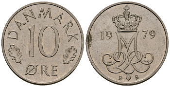 Дания 10 эре 1979 Маргрете II (1973 - 1988) KM 860 медно-никель 4173-727