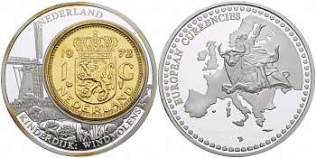 НИДЕРЛАНДЫ МЕДАЛЬ ND МОНЕТА НА МЕДАЛИ, 1 ГУЛЬДЕН , СЕРИЯ ДОЕВРОВЫЕ ДЕНЬГИ ЕВРОПЫ, СЕРЕБРЕНИЕ, СЕРТИФИКАТ медно-никель PROOF 01-150-14