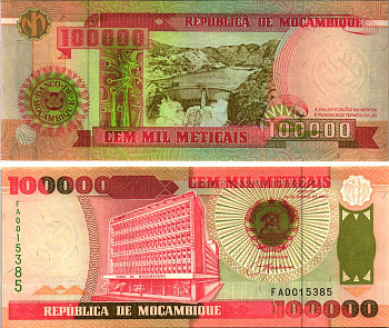 Мозамбик 100000 метикал 1993 Pick 139 бумага UNC (пресс) 8615-65-2-2