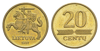 Литва 20 центов 1997 KM 107 никель латунь UNC 4633-851