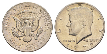США 1/2 доллара (50 центов) 1972 Джон Кеннеди KM 202b медь плакированная медно-никелем aUNC 4157-844