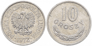 ПОЛЬША 10 ГРОШЕЙ 1972 MW KM АА47 алюминий 214-761