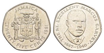 Ямайка 25 центов 1991 KM 147 сталь плакированная никелем UNC 4641-817