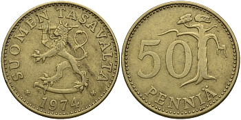 Финляндия 50 пенни 1974 KM 48 алюминиевая бронза 4175-433