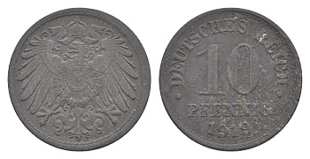 Германия 10 пфеннигов 1919 KM 26, J. 299 цинк 4640-342