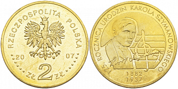 Польша 2 злотых 2007 125 лет со дня рождения Кароля Шимановского (1882-1937) KM 612 латунь UNC M19-03