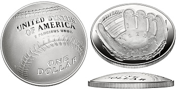 США 1 доллар 2014 P, бейсбол, выпукло-вогнутая KM NEW серебро PROOF 1068-10-44