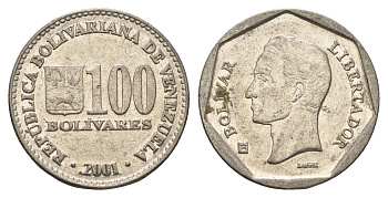 Венесуэла 100 боливаров 2001 Симон Боливар Y 83 сталь плакированная никелем 4662-1015