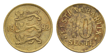 Эстония 10 сентов 1992 KM 22 латунь 192-426