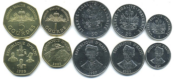 Гаити лот из  монет 1997-2003 (5, 20, 50 сантимов, 1, 5 гурдов) UNC 181-1041-1045