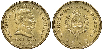 Уругвай 1 песо 1965 KM 46 алюминиевая бронза 106-1221