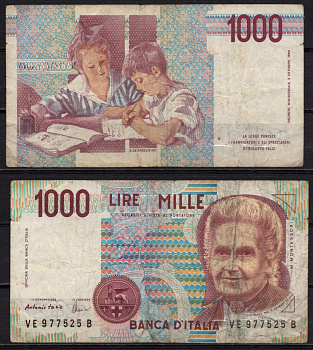 Италия 1000 лир 1990 Мария Монтессори, школа Монтессори Pick 114 c бумага 8518-17-1-2