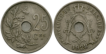Бельгия 25 сантимов 1928 Belgique KM 68 медно-никель 4165-546