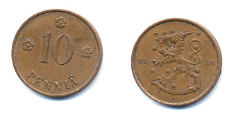 Финляндия 10 пенни 1936 республика (1918-1962) KM 24 медь 51-5531