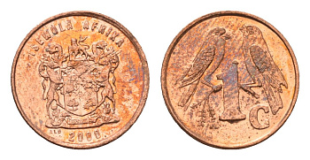 ЮАР 1 цент 2000 герб, капские воробьи KM 170 сталь плакированная медью UNC 4694-148