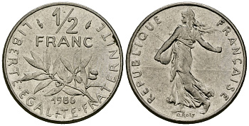 Франция 1/2 франка 1986 сеятель KM 931.1, Le Franc 198.25 никель 4135-731