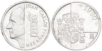 ИСПАНИЯ 1 ПЕСЕТА 1990 ХУАН КАРЛОС I ( 1975-) KM 832 алюминий 3309-952