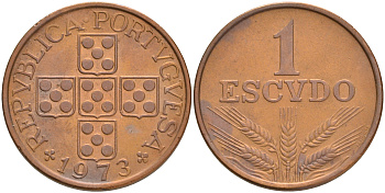 Португалия 1 эскудо 1973 KM 597 бронза 4561-637