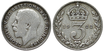 Великобритания 3 пенса 1922 Георг V (1910-1936) KM 813а, Spink 4026 серебро серебро 4124-642