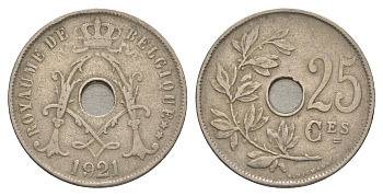 Бельгия 25 сантимов 1921 Belgique KM 68 медно-никель 4629-952