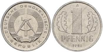 ГДР 1 пфенниг 1981 A KM 8.2 алюминий 188-465