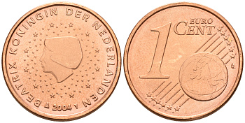 Нидерланды 1 евроцент 2004  КМ 234 сталь плакированная медью UNC   4160-1136